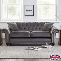 Xample Bordeaux Button Back Grey Velvet 3-Seater Sofa - Tufted Scroll Arms, Foam Cushions, Solid Wood Legs, Accent Pillows Included - thumbnail 6