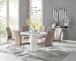 Furniturebox Uk Palma White High Gloss Round Dining Table & 6 Cappuccino Lorenzo Chairs - thumbnail 1