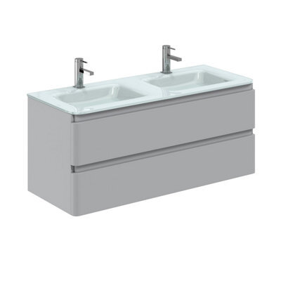 Plum&clay Marvel Gloss Light Grey Wall Hung Bathroom Vanity Unit With White Glass Basin (W)1200mm - image 1