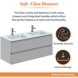 Plum&clay Marvel Gloss Light Grey Wall Hung Bathroom Vanity Unit With White Glass Basin (W)1200mm - thumbnail 3