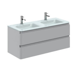 Plum&clay Marvel Gloss Light Grey Wall Hung Bathroom Vanity Unit With White Glass Basin (W)1200mm - thumbnail 1
