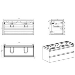 Plum&clay Marvel Gloss Light Grey Wall Hung Bathroom Vanity Unit With White Glass Basin (W)1200mm - thumbnail 7