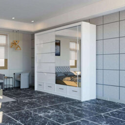 Sliding Wardrobes 4 u LTD Modern High Gloss And Mirrored Sliding Wardrobe White 203Cm - thumbnail 1