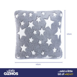 Wicked Gizmos Glow In The Dark Cushion Grey Super Soft Plush Fleece Pillow W/ Luminous Star Print For Bed Sofa Couch And Bedroom Comfort - thumbnail 4