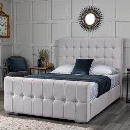 UKBEDFURNITURE Orlando Silver Plush Valvet Upholstered Bed Frame Only- Blackboard - 48 Inch Headboard - thumbnail 1
