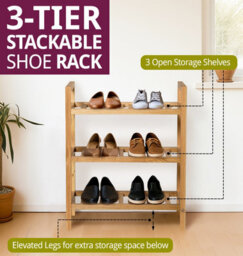 Hallowood Furniture Waverly Oak Narrow 3 Tier Stackable Shoe Rack - thumbnail 4