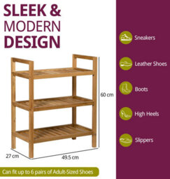 Hallowood Furniture Waverly Oak Narrow 3 Tier Stackable Shoe Rack - thumbnail 3