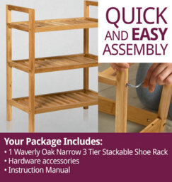 Hallowood Furniture Waverly Oak Narrow 3 Tier Stackable Shoe Rack - thumbnail 8