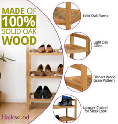 Hallowood Furniture Waverly Oak Narrow 3 Tier Stackable Shoe Rack - thumbnail 6