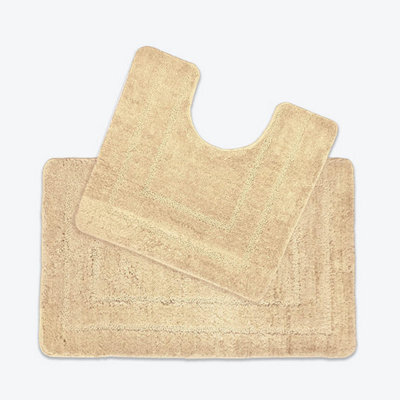 Allure Bath Fashions Two Piece Non-Slip Bath Mat And Pedestal Mat Set - Beige - image 1