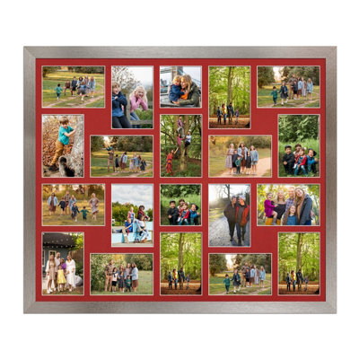 AK Frames 80X70Cm Aluminum Modern Multi Photo Frame With Crimson Mount - Holds 20 Apertures (18X) 6X4, (2X) 4X4 Photos - image 1