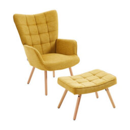 Living And Home Yellow Linen Tufted Armchair With Footstool - thumbnail 2