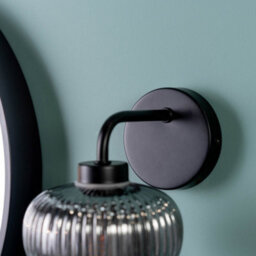Valuelights Amaia Matte Black Ip44 Rated Single Smoked Ribbed Glass Wall Light - thumbnail 2
