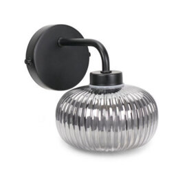 Valuelights Amaia Matte Black Ip44 Rated Single Smoked Ribbed Glass Wall Light