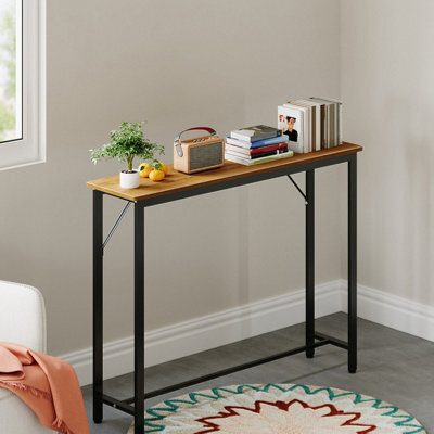 Living And Home Natural Wood Slim Console Table Entryway Table With Adjustable Feet, 100Cm (W) X 20Cm (D) X 75.2Cm (H) - image 1