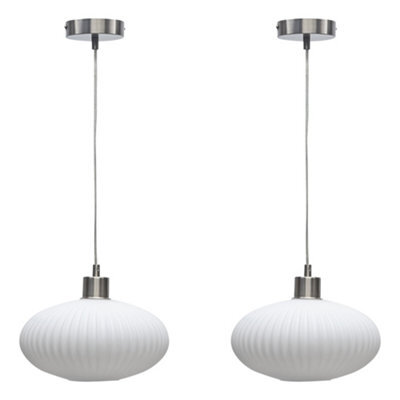 First Choice Lighting Set Of 2 Satin Nickel And White Glass Kitchen Dining Ceiling Lights - image 1