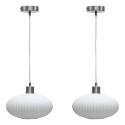First Choice Lighting Set Of 2 Satin Nickel And White Glass Kitchen Dining Ceiling Lights - thumbnail 1