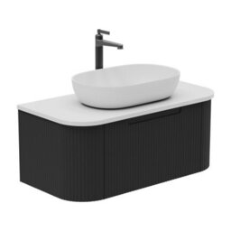 Plum&clay Solara Fluted Black Wall Hung Drawer Vanity Unit With White Worktop (W)900mm - thumbnail 1