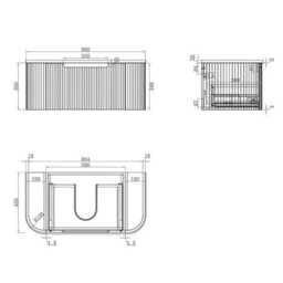 Plum&clay Solara Fluted Black Wall Hung Drawer Vanity Unit With White Worktop (W)900mm - thumbnail 3