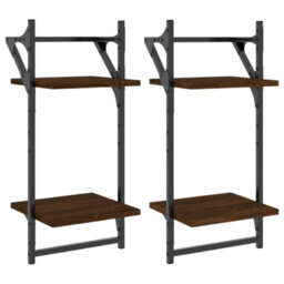 Berkfield 2-Tier Wall Shelves With Bars 2 Pcs Brown Oak 30X25X65 Cm - thumbnail 2