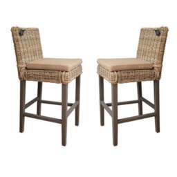 FWSTYLE Set Of 2 Solid Pine Bar Stools/chairs Rattan Detail Painted Greywash Finish - thumbnail 3
