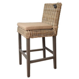 FWSTYLE Set Of 2 Solid Pine Bar Stools/chairs Rattan Detail Painted Greywash Finish - thumbnail 4