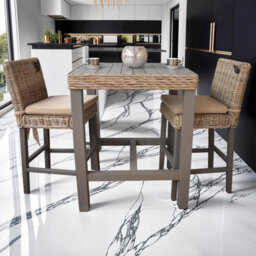FWSTYLE Set Of 2 Solid Pine Bar Stools/chairs Rattan Detail Painted Greywash Finish - thumbnail 2