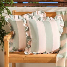 Ohs 2 X Stripe Garden Cushion Covers Outdoor Water Resistant - Sage/cream - thumbnail 1