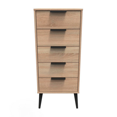Fuji 5 Drawer Tall Bedside Cabinet In Bardolino Oak (Ready Assembled) - image 1
