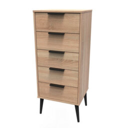 Fuji 5 Drawer Tall Bedside Cabinet In Bardolino Oak (Ready Assembled) - thumbnail 3