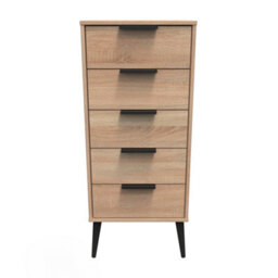 Fuji 5 Drawer Tall Bedside Cabinet In Bardolino Oak (Ready Assembled) - thumbnail 1