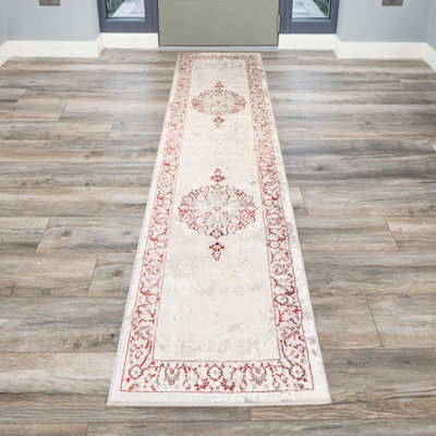 Loomed Red Silver Grey Traditional Medallion Bordered Living Runner Rug 70X240Cm - image 1