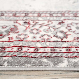 Loomed Red Silver Grey Traditional Medallion Bordered Living Runner Rug 70X240Cm - thumbnail 3