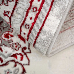 Loomed Red Silver Grey Traditional Medallion Bordered Living Runner Rug 70X240Cm - thumbnail 6