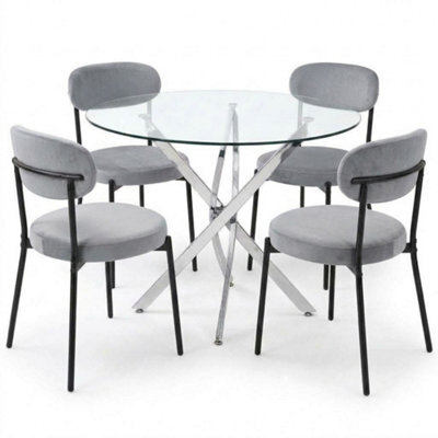 Oira Homes Modern Dining Table Set For 4 Dining Table With 4 Grey Velvet Chairs For Dining Room Furniture - image 1