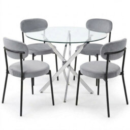 Oira Homes Modern Dining Table Set For 4 Dining Table With 4 Grey Velvet Chairs For Dining Room Furniture - thumbnail 1