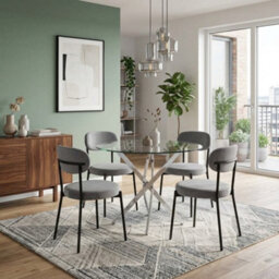 Oira Homes Modern Dining Table Set For 4 Dining Table With 4 Grey Velvet Chairs For Dining Room Furniture - thumbnail 2