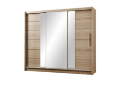 Arte Oak Sonoma Lisbona 2 Sliding Wardrobe 250Cm - Warm Woodgrain, Mirrored Function, Flexible Storage - thumbnail 3