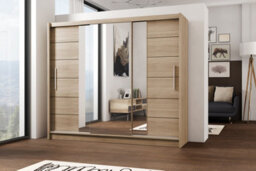 Arte Oak Sonoma Lisbona 2 Sliding Wardrobe 250Cm - Warm Woodgrain, Mirrored Function, Flexible Storage - thumbnail 2