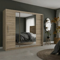 Arte Oak Sonoma Lisbona 2 Sliding Wardrobe 250Cm - Warm Woodgrain, Mirrored Function, Flexible Storage - thumbnail 1