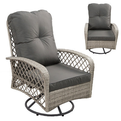 Patio Rattan Swivel Chair, 360 Degrees Swivel Lounge Armchair With Soft Cushion, Weatherproof Pe Ratta - Gray - image 1