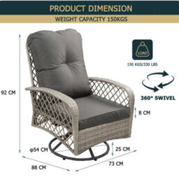 Patio Rattan Swivel Chair, 360 Degrees Swivel Lounge Armchair With Soft Cushion, Weatherproof Pe Ratta - Gray - thumbnail 6
