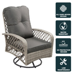 Patio Rattan Swivel Chair, 360 Degrees Swivel Lounge Armchair With Soft Cushion, Weatherproof Pe Ratta - Gray - thumbnail 5