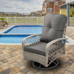 Patio Rattan Swivel Chair, 360 Degrees Swivel Lounge Armchair With Soft Cushion, Weatherproof Pe Ratta - Gray - thumbnail 7