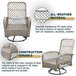 Patio Rattan Swivel Chair, 360 Degrees Swivel Lounge Armchair With Soft Cushion, Weatherproof Pe Ratta - Gray - thumbnail 2