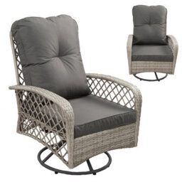 Patio Rattan Swivel Chair, 360 Degrees Swivel Lounge Armchair With Soft Cushion, Weatherproof Pe Ratta - Gray - thumbnail 1