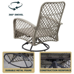 Patio Rattan Swivel Chair, 360 Degrees Swivel Lounge Armchair With Soft Cushion, Weatherproof Pe Ratta - Gray - thumbnail 3