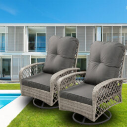 Patio Rattan Swivel Chair, 360 Degrees Swivel Lounge Armchair With Soft Cushion, Weatherproof Pe Ratta - Gray - thumbnail 8