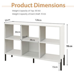 Costway Wooden Storage Bookcase 6 Cube Open Bookshelf Home Office Display Cabinet Rack - thumbnail 3