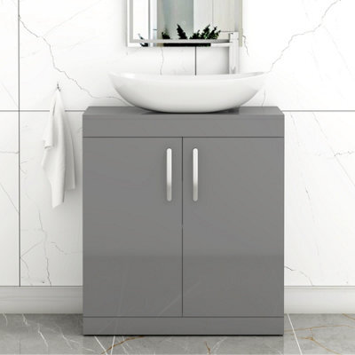 Royal Bathrooms Turin 800mm Freestanding Bathroom Vanity Unit With Sink 2 Door Indigo Grey Gloss & Cesar Countertop Basin - image 1